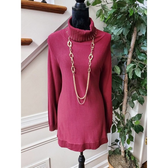 Alfani Women Solid Pink Rayon Long Sleeve Turtle Neck Casual Sweater Size Medium - Picture 12 of 12